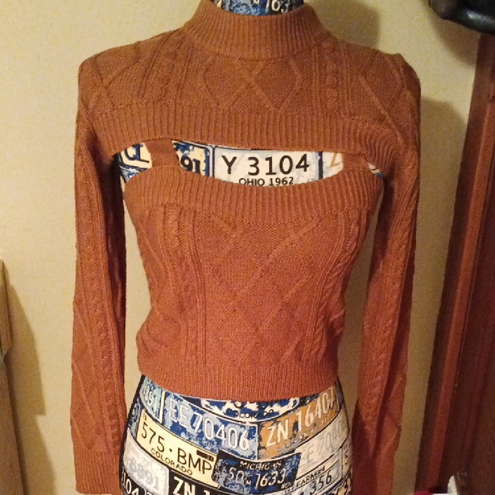 Women's Brown Cut-Out Sweater